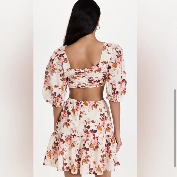 Sea New York Esme Floral pleated Puff Sleeve Open Back Mini Dress - Picture 3 of 7